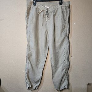 Caslon Jogger Pants Womens L Green Mid Rise Linen Elastic Waist Drawstring